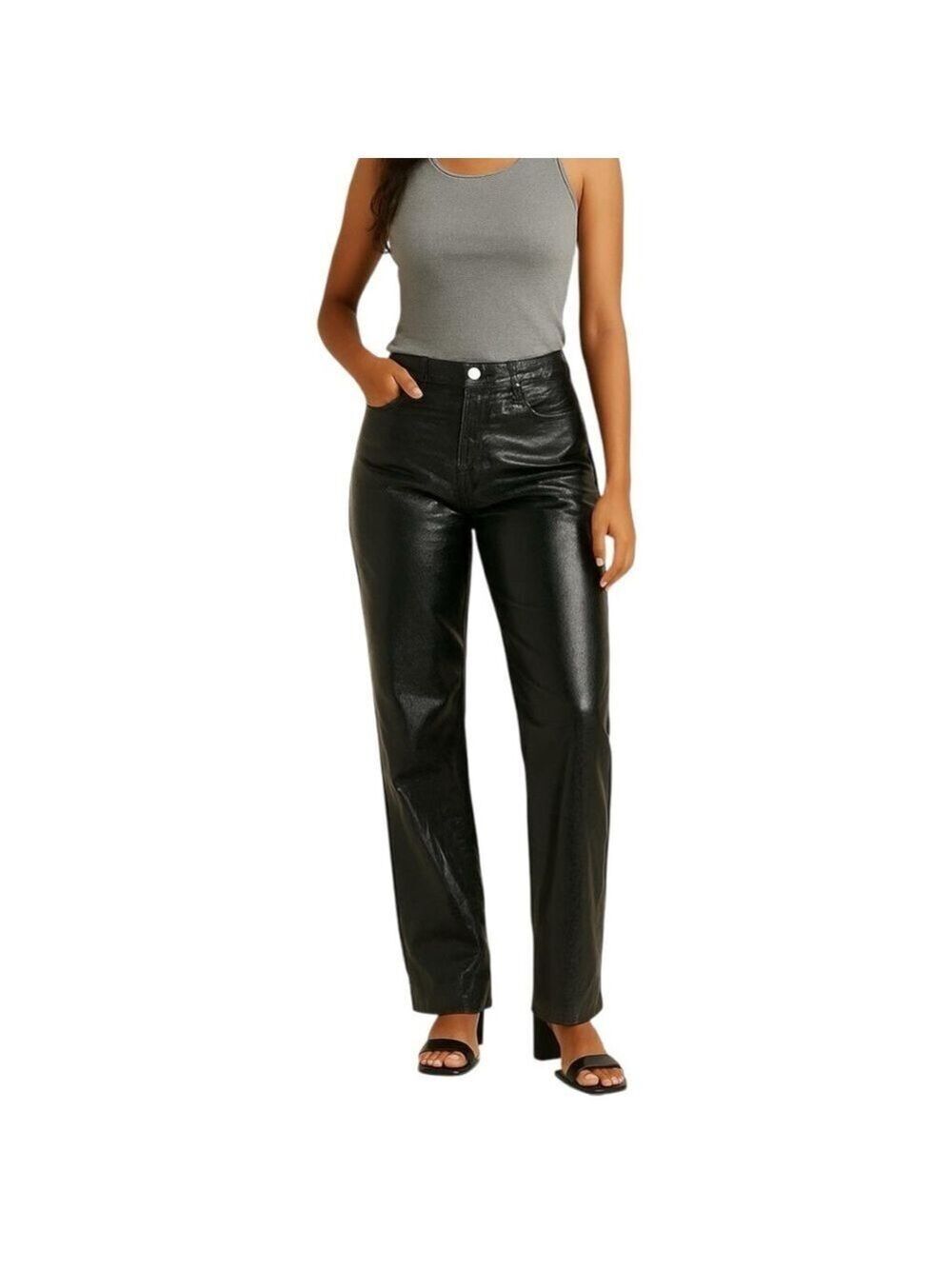 Zara Tailored Shiny Black Straight Leg Jeans Trouser Pants Cotton Blend  Size 6